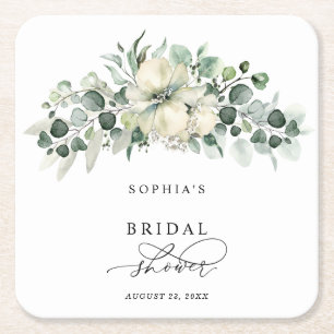 Posavasos Cuadrado De Papel Chorro de Novia Verde Eucalipto
