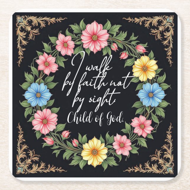 Posavasos Cuadrado De Papel Christian Bible-Inspired Floral (Anverso)