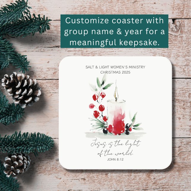 Posavasos Cuadrado De Papel Christian Christmas Scripture Stylish Custom Event (Meaningful décor for tables and takeaways. Jesus is the light of the world John 8:12.)