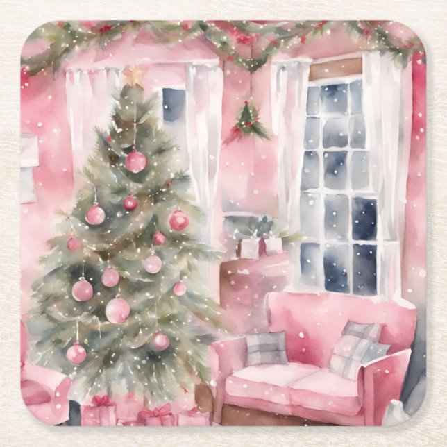 Posavasos Cuadrado De Papel Christmas  (Anverso)