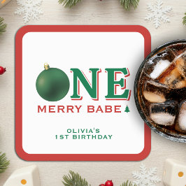 Posavasos Cuadrado De Papel Christmas 1st Birthday Party Merry Ornament