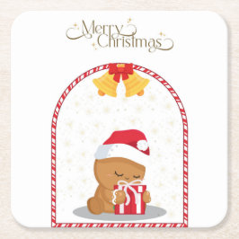 Posavasos Cuadrado De Papel Christmas Bear Gift Coaster