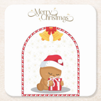 Posavasos Cuadrado De Papel Christmas Bear Gift Coaster