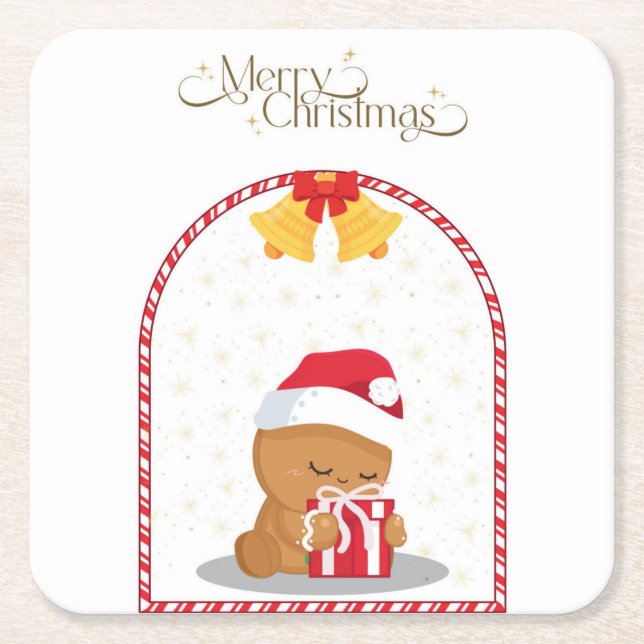 Posavasos Cuadrado De Papel Christmas Bear Gift Coaster (Anverso)