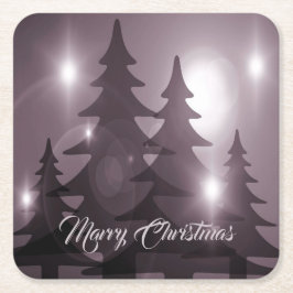 Posavasos Cuadrado De Papel Christmas Celebration Pink Trees Purple Elegant