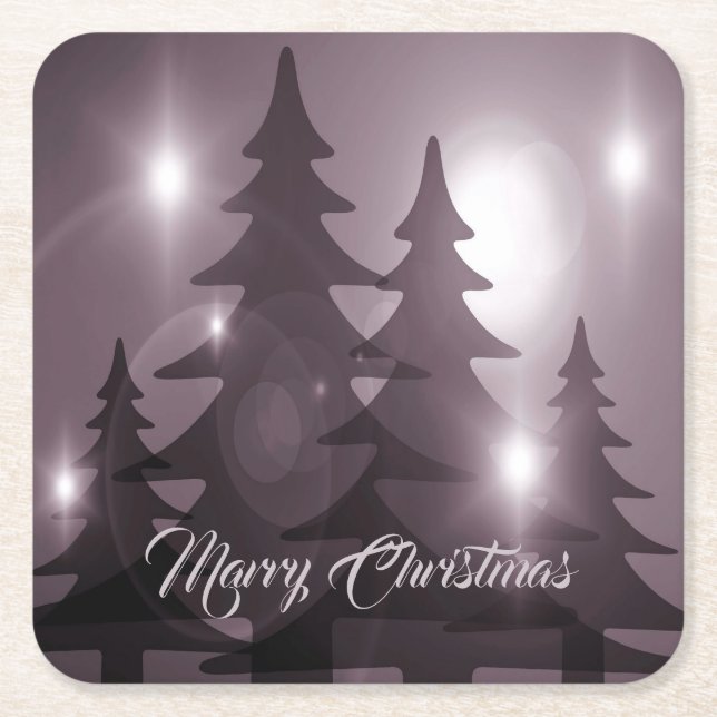 Posavasos Cuadrado De Papel Christmas Celebration Pink Trees Purple Elegant (Anverso)