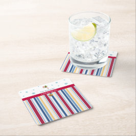 Posavasos Cuadrado De Papel Christmas Coasters – Blue, Red & Gold Stripes