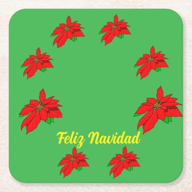 Posavasos Cuadrado De Papel Christmas Feliz Navidad Paper Coaster (Anverso)