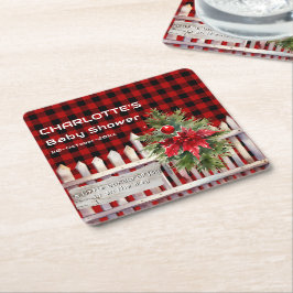 Posavasos Cuadrado De Papel Christmas Fence Buffalo Plaid Baby Shower