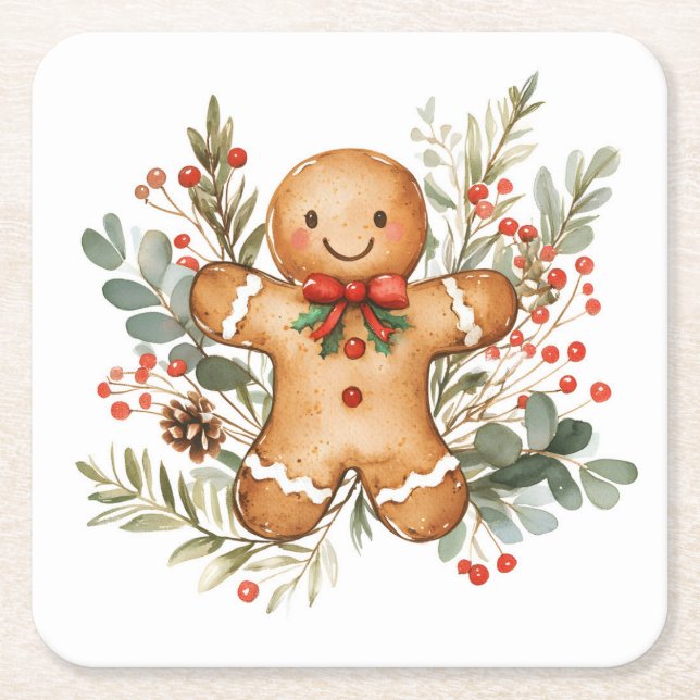 Posavasos Cuadrado De Papel Christmas Gingerbread Man (Anverso)