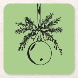 Posavasos Cuadrado De Papel Christmas ornament with bow and pine branch