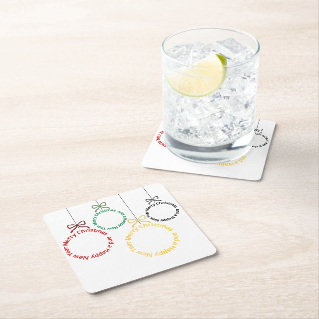 Posavasos Cuadrado De Papel Christmas Ornaments Text Design (In situ)