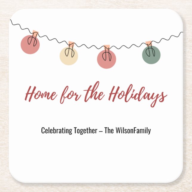 Posavasos Cuadrado De Papel Christmas Paper Coaster with Playful Holiday Icons (Anverso)