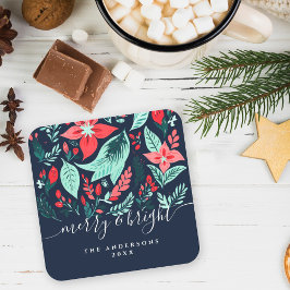 Posavasos Cuadrado De Papel Christmas Party Botanical Red Floral Holiday