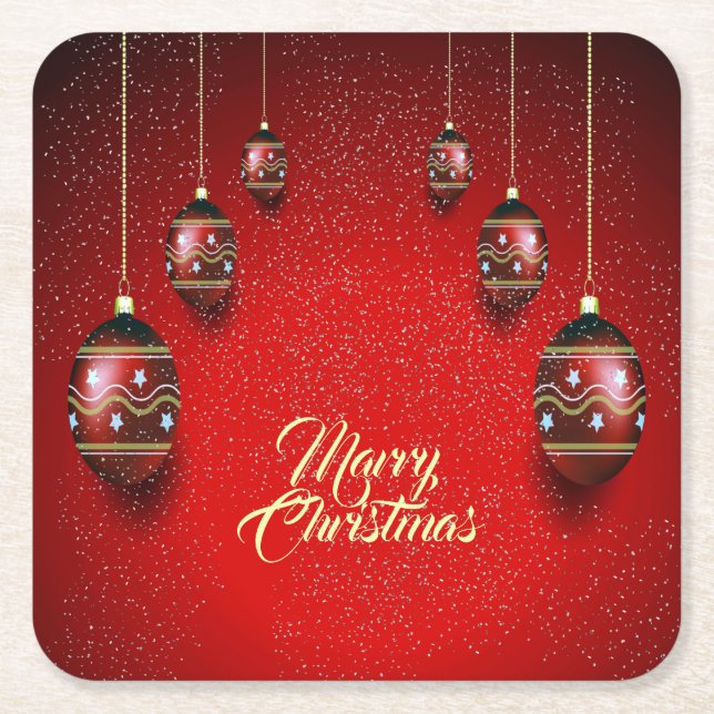 Posavasos Cuadrado De Papel Christmas Party Golden Red Winter Elegant (Anverso)