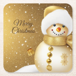 Posavasos Cuadrado De Papel Christmas Party Golden Snowman Winter Holiday