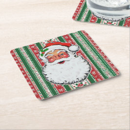 Posavasos Cuadrado De Papel Christmas Santa Winks Classic Holiday Pattern 6