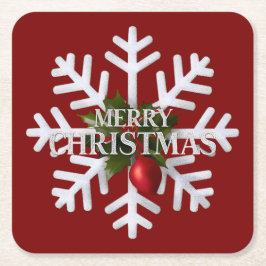 Posavasos Cuadrado De Papel Christmas Snowflake And Shy Red Berry