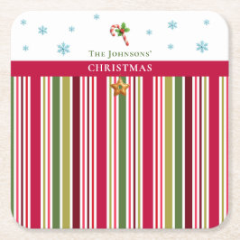 Posavasos Cuadrado De Papel Christmas Striped– Holiday Cooking & Baking Gift