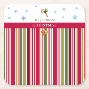 Posavasos Cuadrado De Papel Christmas Striped– Holiday Cooking & Baking Gift