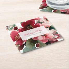 Posavasos Cuadrado De Papel Christmas Themed Red Floral Wedding