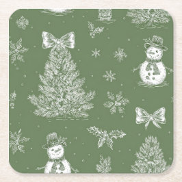Posavasos Cuadrado De Papel Christmas toile coaster