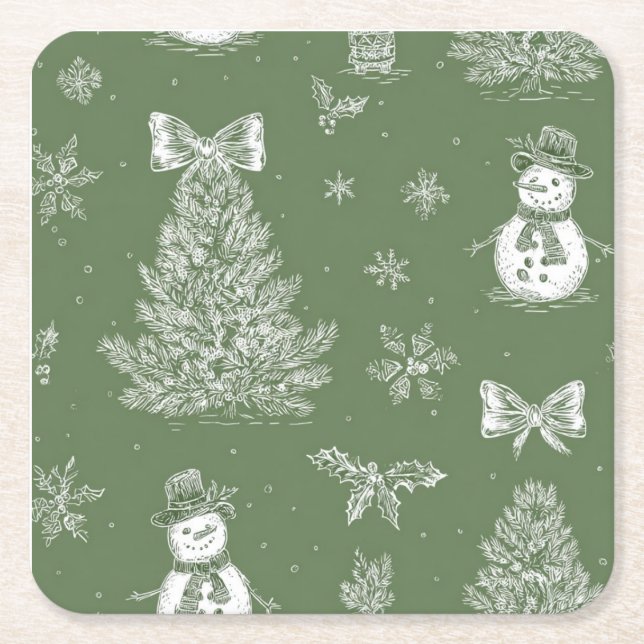 Posavasos Cuadrado De Papel Christmas toile coaster (Anverso)