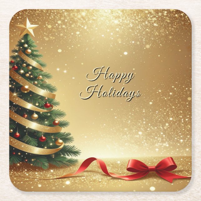Posavasos Cuadrado De Papel Christmas Tree Ribbons Holiday Paper Coaster (Anverso)