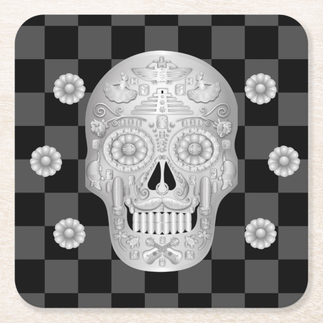 Posavasos Cuadrado De Papel Chrome Calavera Watch (Anverso)