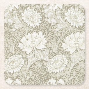 Posavasos Cuadrado De Papel Chrysanthemum Ivory, William Morris