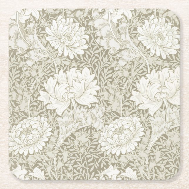 Posavasos Cuadrado De Papel Chrysanthemum Ivory, William Morris (Anverso)