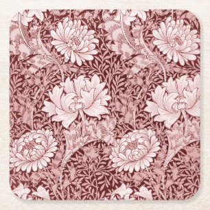 Posavasos Cuadrado De Papel Chrysanthemum Maroon, William Morris