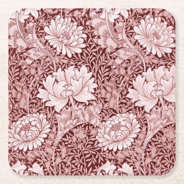Posavasos Cuadrado De Papel Chrysanthemum Maroon, William Morris (Anverso)