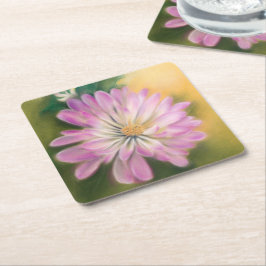 Posavasos Cuadrado De Papel Chrysanthemum Pastel floral rosa y crema