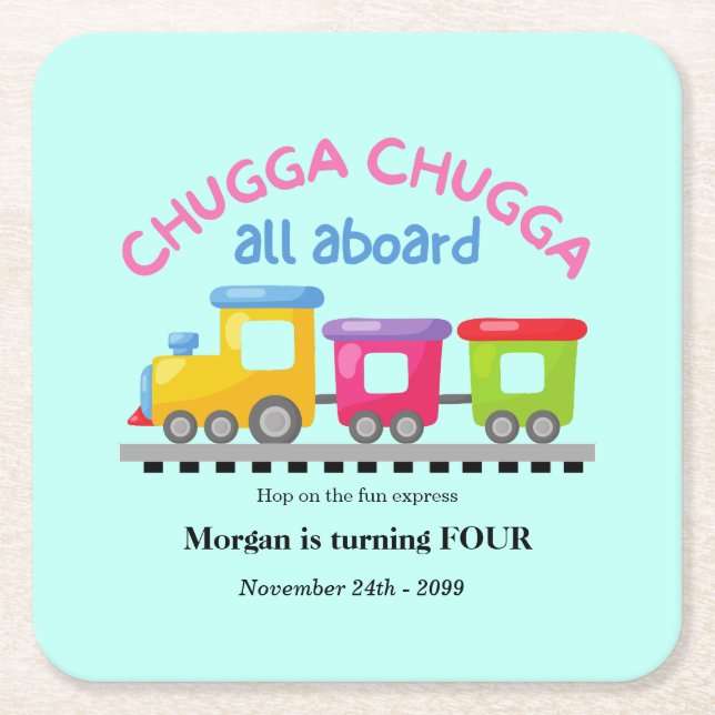 Posavasos Cuadrado De Papel Chugga Choo Train Personalizado Temático Cualquier (Anverso)