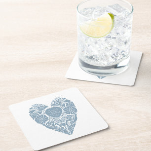 Posavasos Cuadrado De Papel Chupete de bebé azul floral corazón rosa