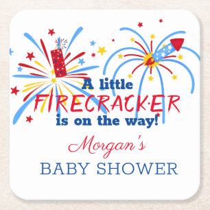 Posavasos Cuadrado De Papel Chupetón del 4 de Julio Rojo Blanco y a punto