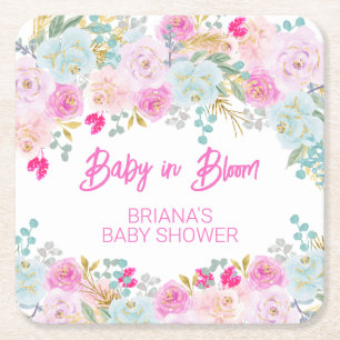 Posavasos Cuadrado De Papel Chupinada de Bebé Niña Floral Rosa