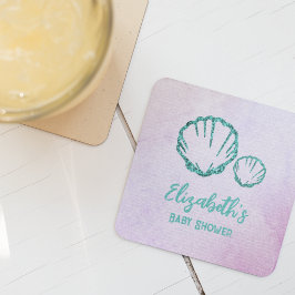 Posavasos Cuadrado De Papel Chupito de conchas para baby shower