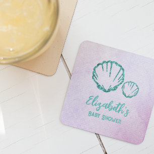 Posavasos Cuadrado De Papel Chupito de conchas para baby shower