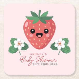 Posavasos Cuadrado De Papel Chupito de Fresa Kawaii para Baby Shower