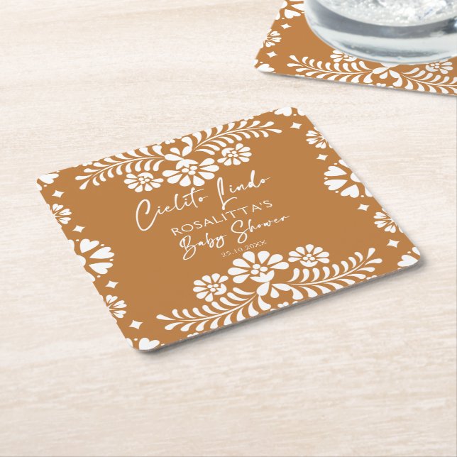 Posavasos Cuadrado De Papel Cielito lindo terracota ducha mexicana (En perspectiva)