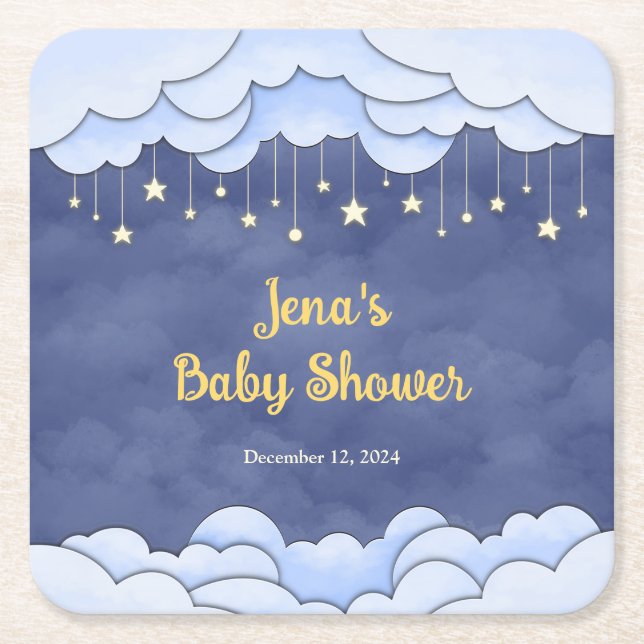 Posavasos Cuadrado De Papel Cielo azul con estrellas colgantes - (Anverso)