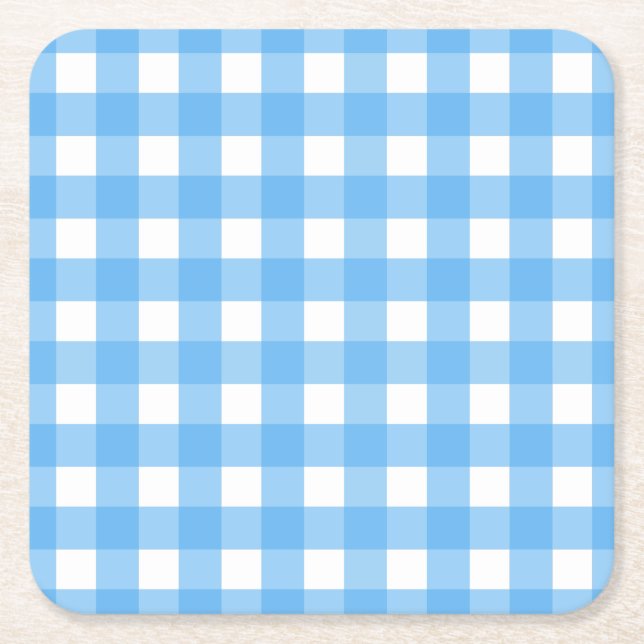 Posavasos Cuadrado De Papel Cielo azul gingham (Anverso)