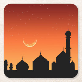 Posavasos Cuadrado De Papel Cielo nocturno de la mezquita de Silhouette - Pasc