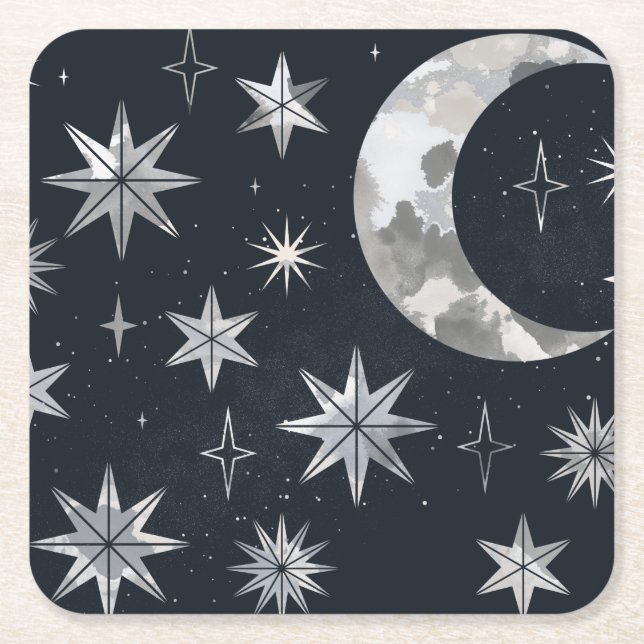 Posavasos Cuadrado De Papel Cielo nocturno esparcido (Anverso)