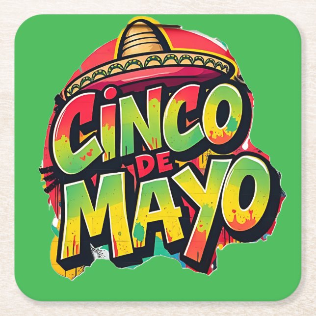 Posavasos Cuadrado De Papel Cinco de mayo (Anverso)