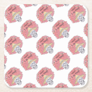 Posavasos Cuadrado De Papel cinco de mayo calavera