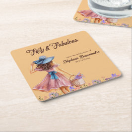 Posavasos Cuadrado De Papel Cincuenta y fabuloso cumpleaños 50 de una mujer el