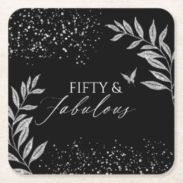 Posavasos Cuadrado De Papel Cincuenta y fabuloso glamour negro 50 cumpleaños